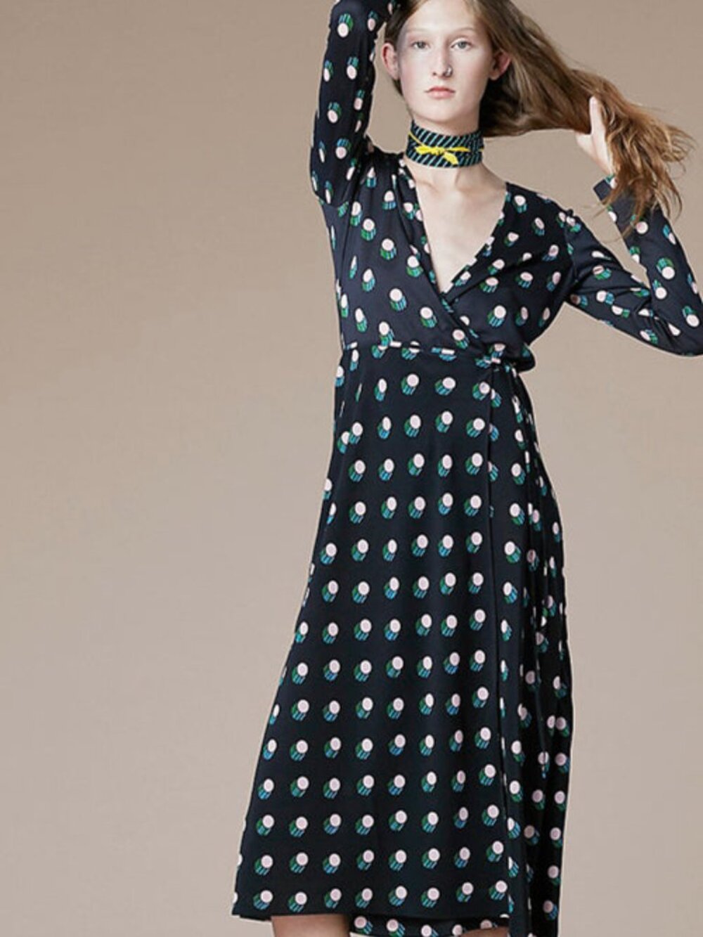 NWT $498 DVF Diane Von Furstenberg Dot Print Silk Jersey Midi Wrap Dress SIZE 2